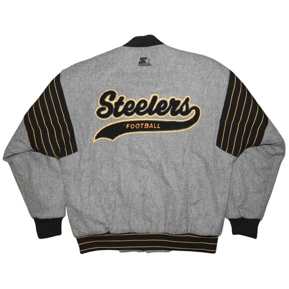 Vintage 80s Starter Pittsburgh Steelers Wool Script Letterman Jacket Men's Large